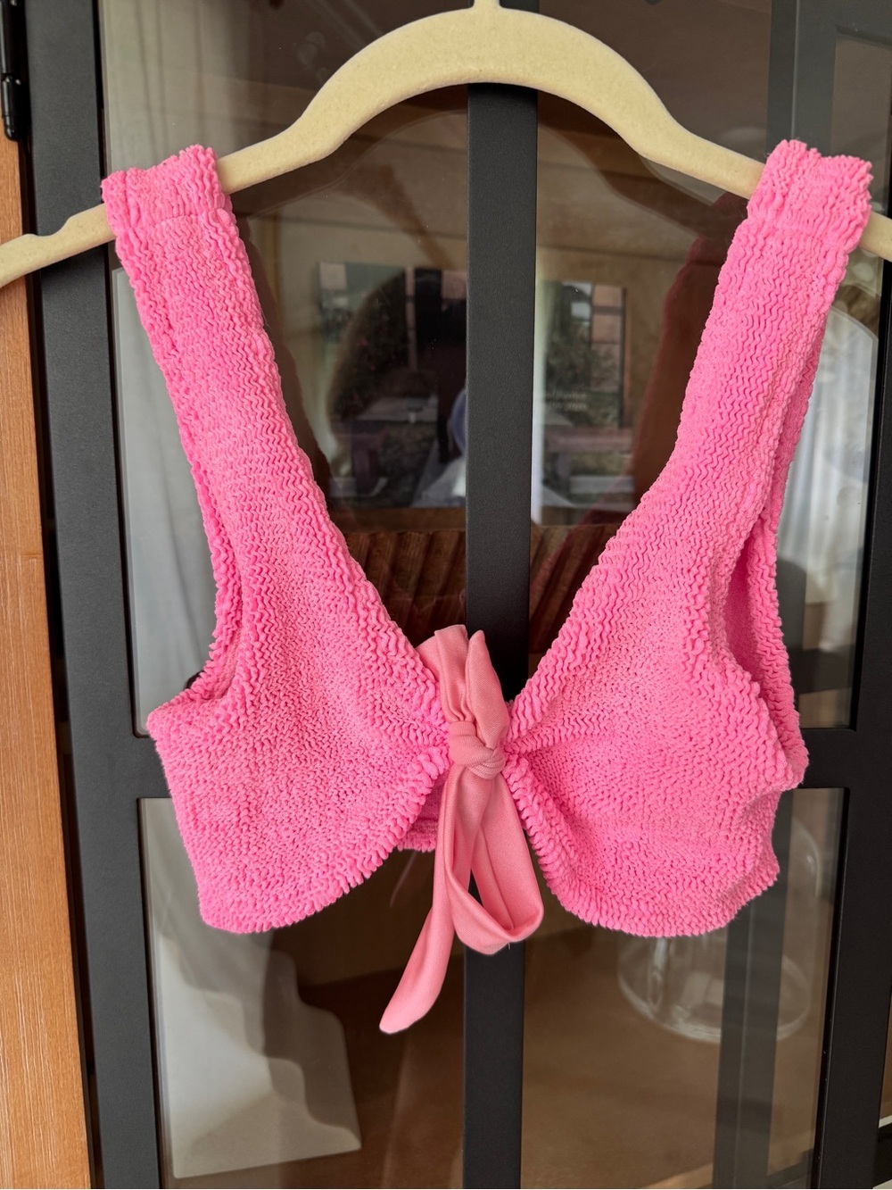 Hunza G Angela Bikini top bubblegum pink neon Removable Tie front Coral scoop